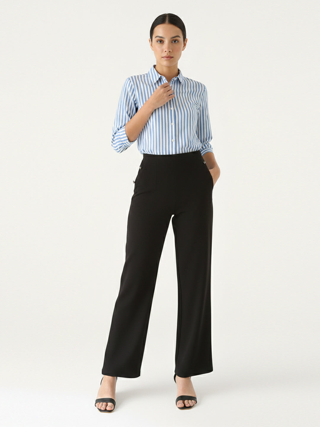 Women Black Wide Leg Treggings