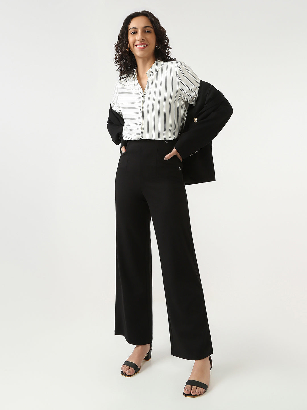 Women White/Black Stripe Shirt