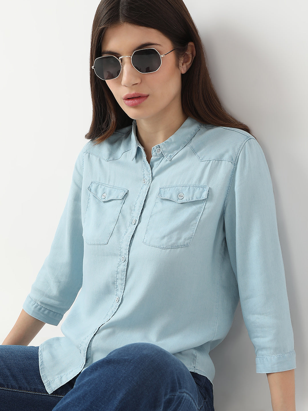Women Light Blue Denim Shirt