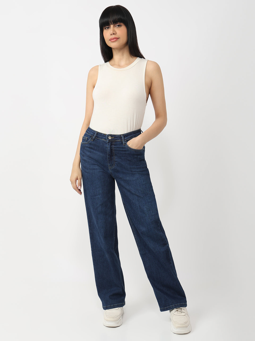 Dark Blue High-Rise Straight Fit Jeans