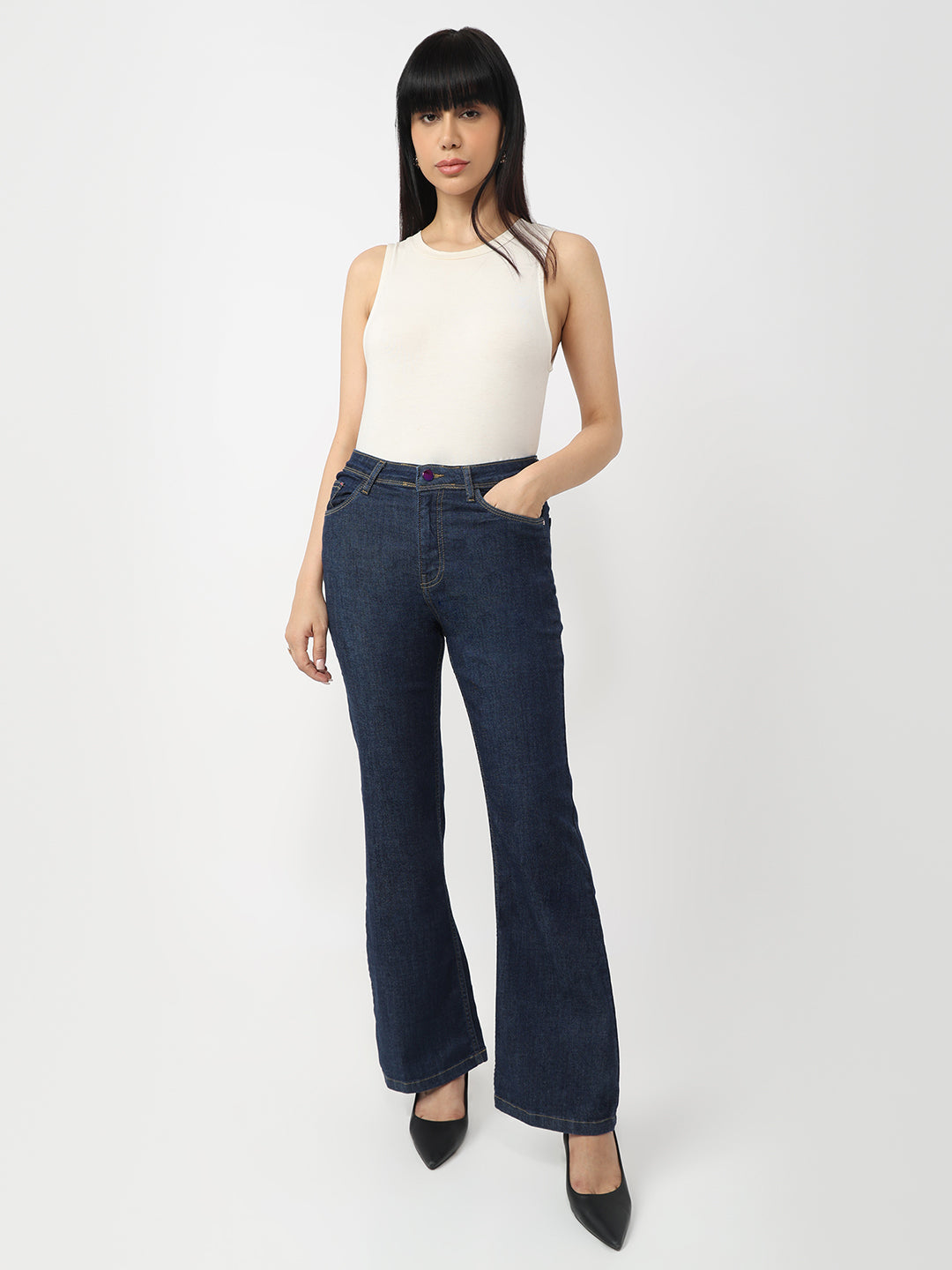 Dark Blue High-Rise Flare Jeans