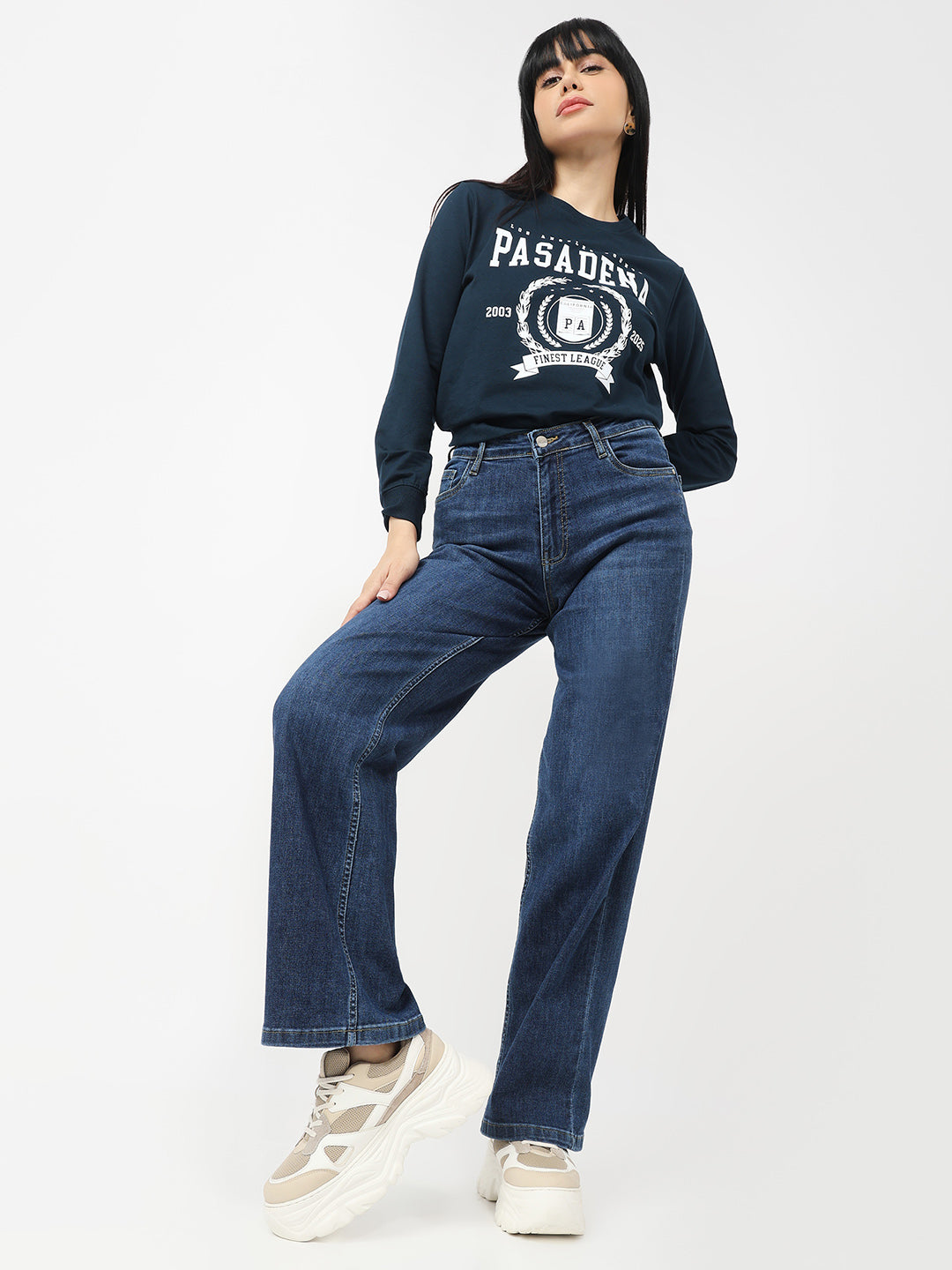 Dark Blue High-Rise Wide Leg Jeans