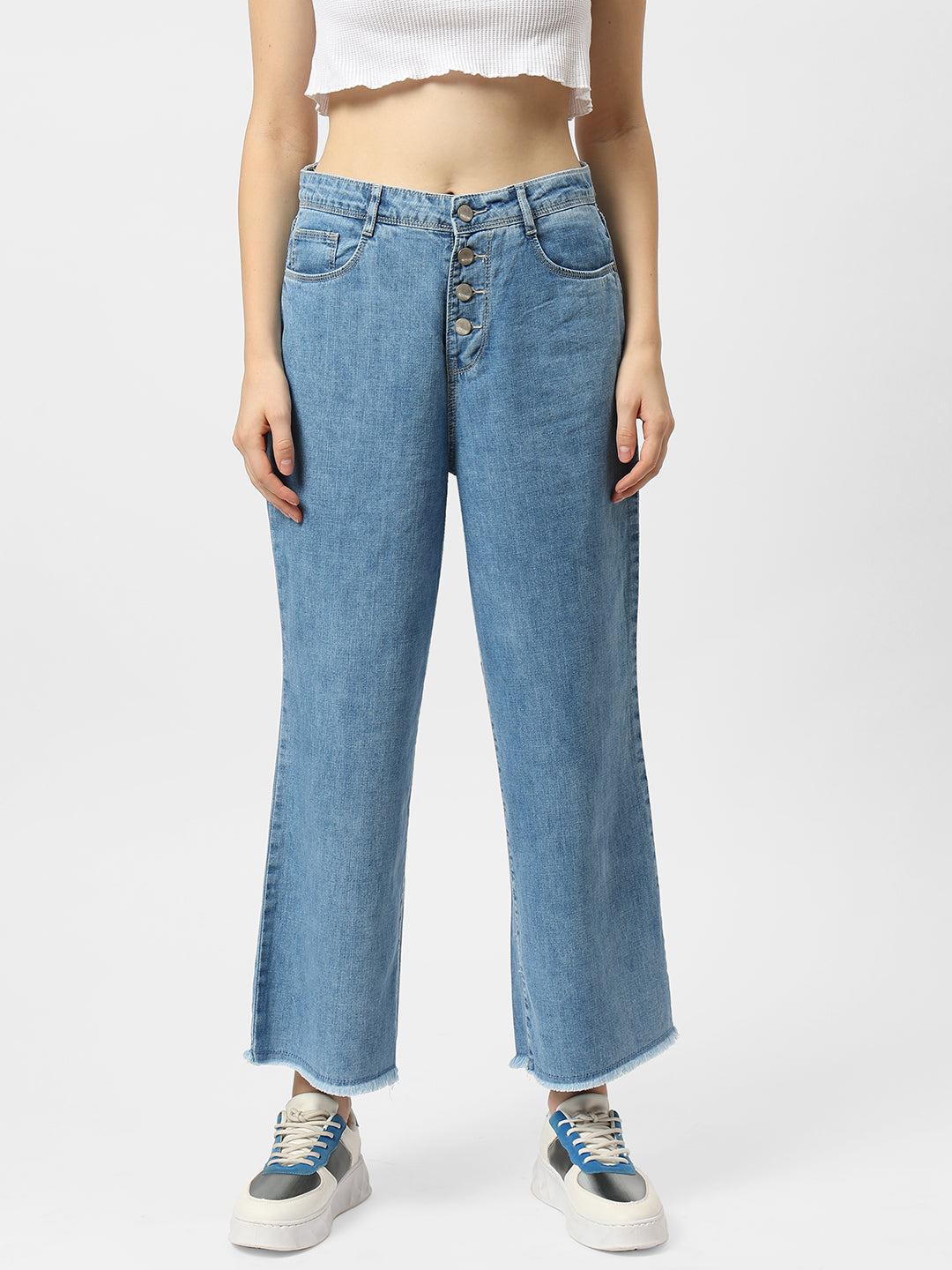 Women Blue High-Rise Wide Leg Jeans