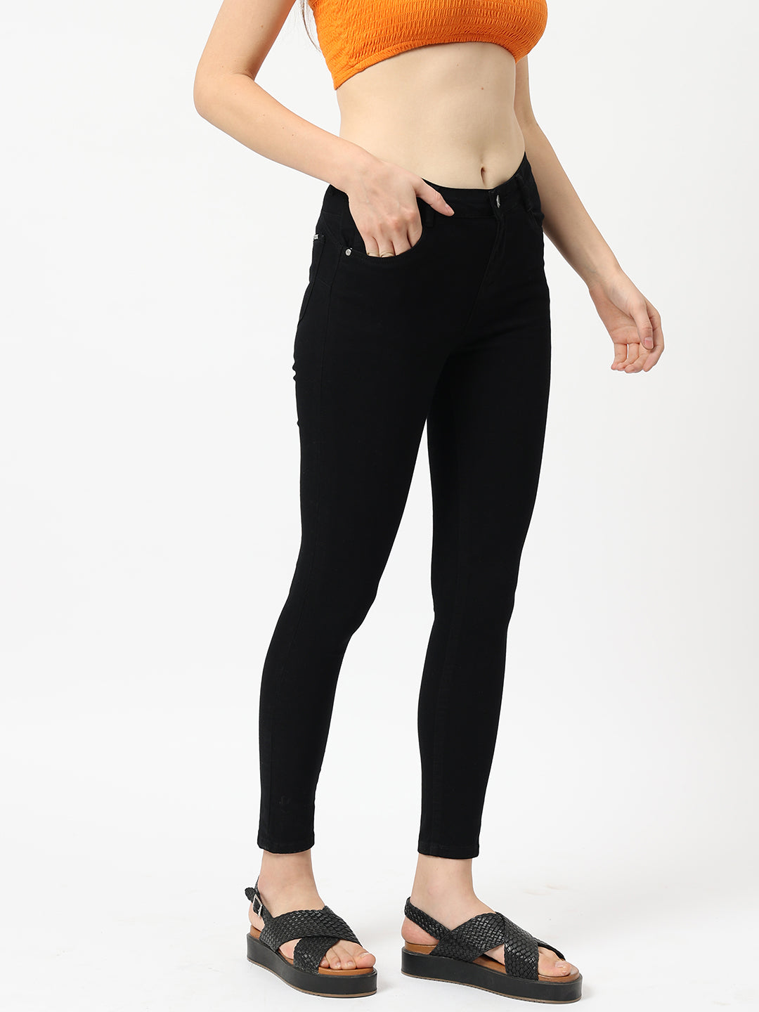 Women Black Mid-Rise Push Up Super Skinny Jeans