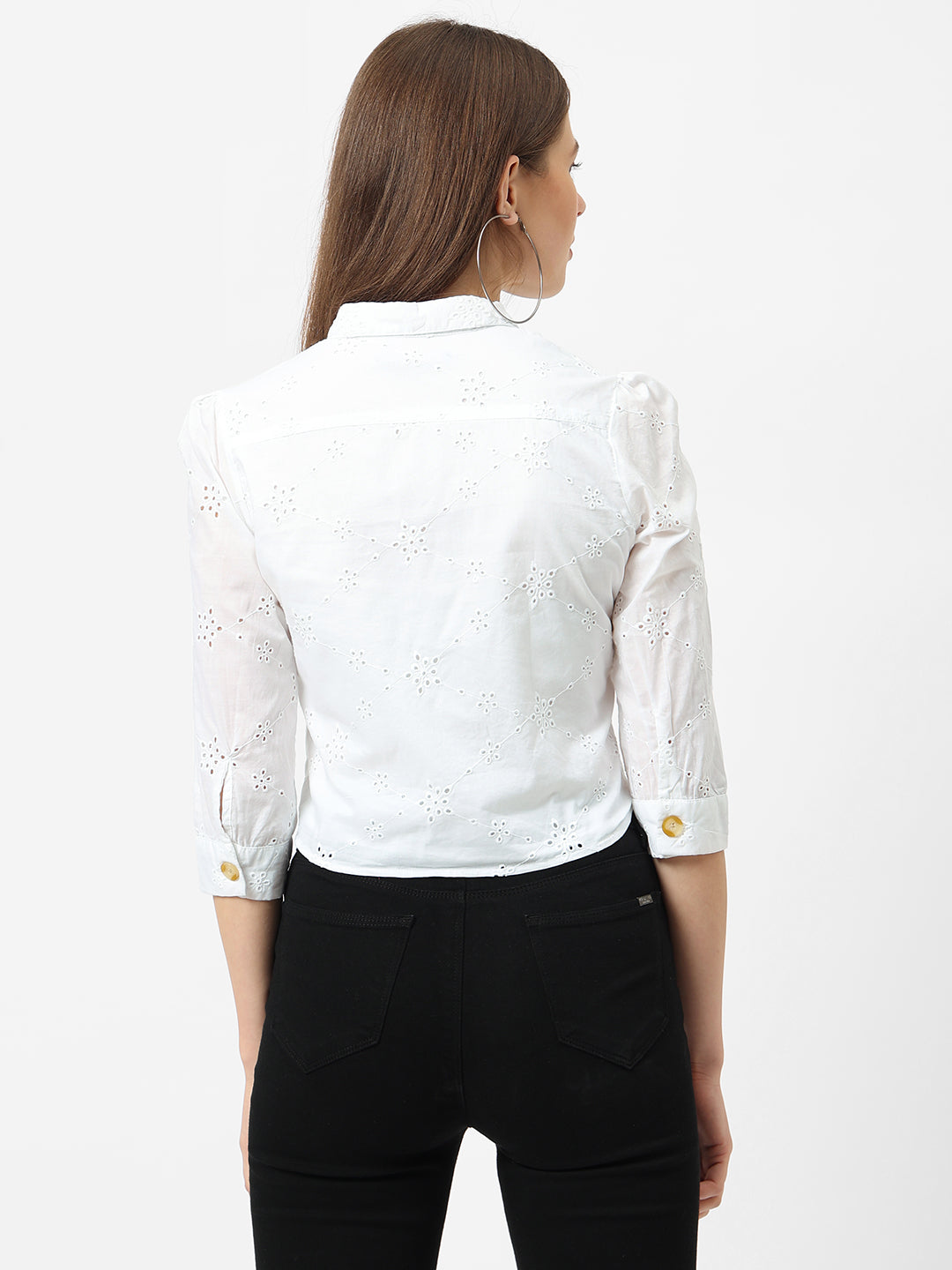 Women Bleach/White Schiffli Shirt