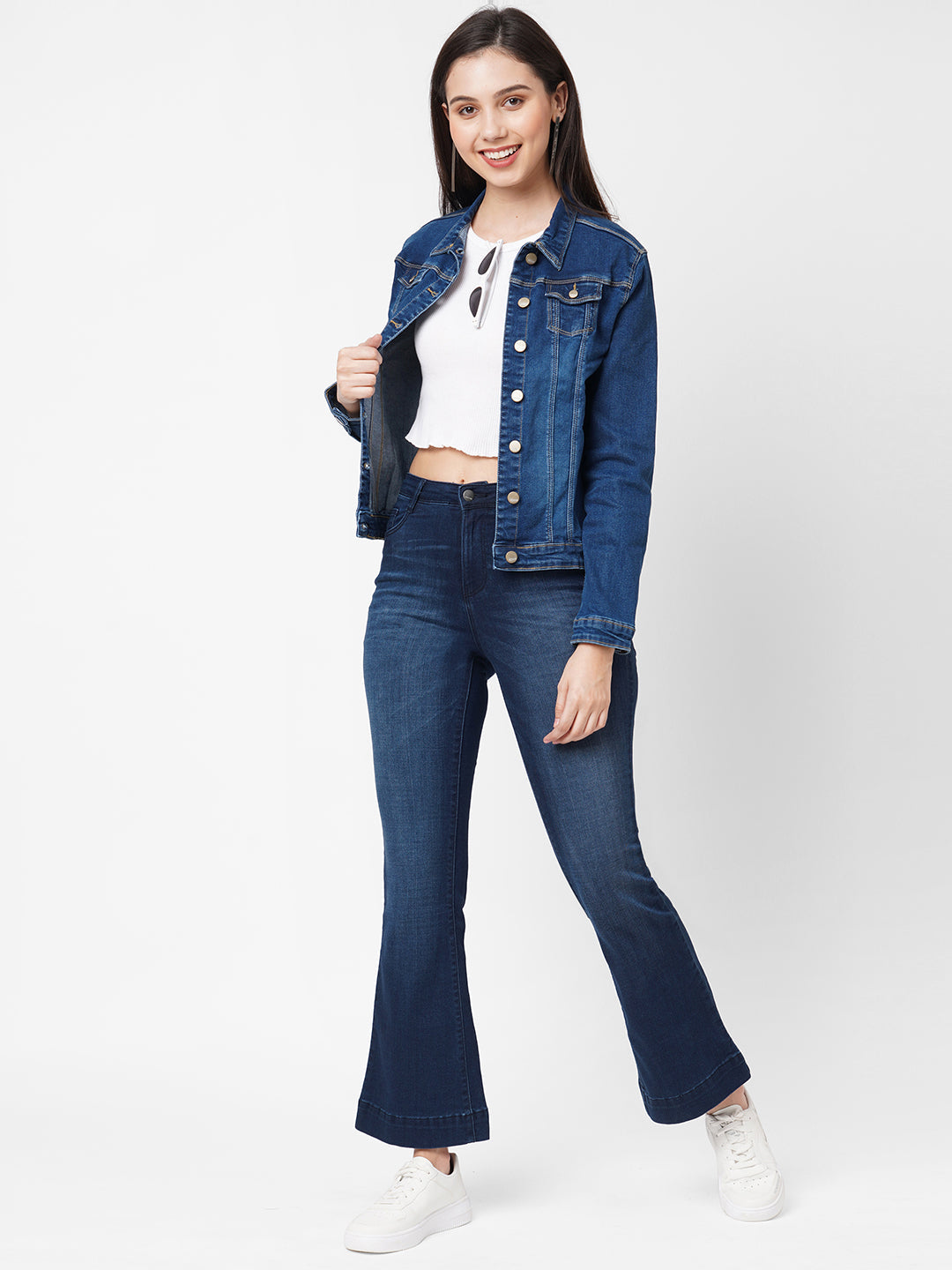 Women Blue Solid Denim Jacket