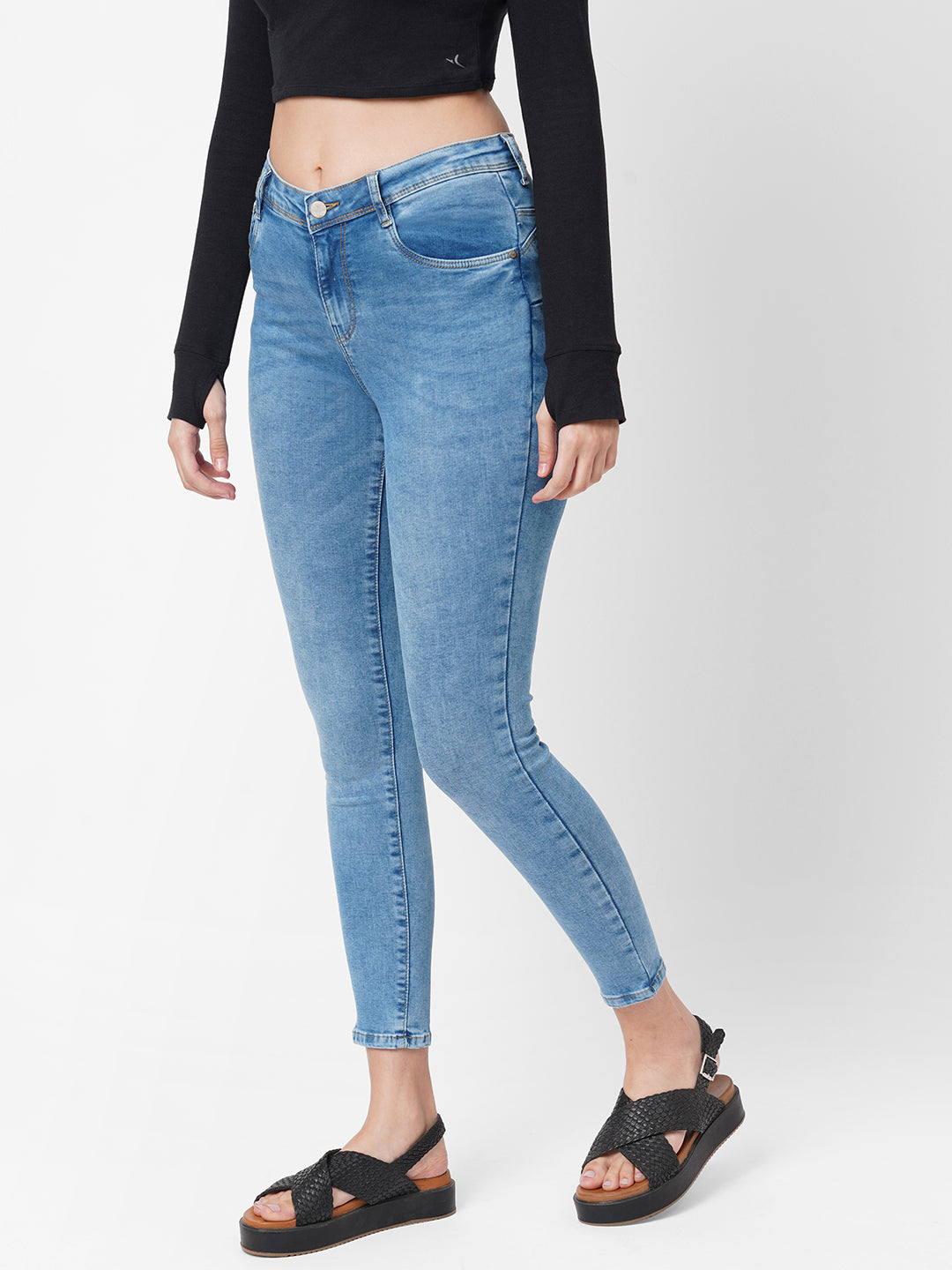 Women Blue Mid-Rise Push Up Super Skinny Jeans