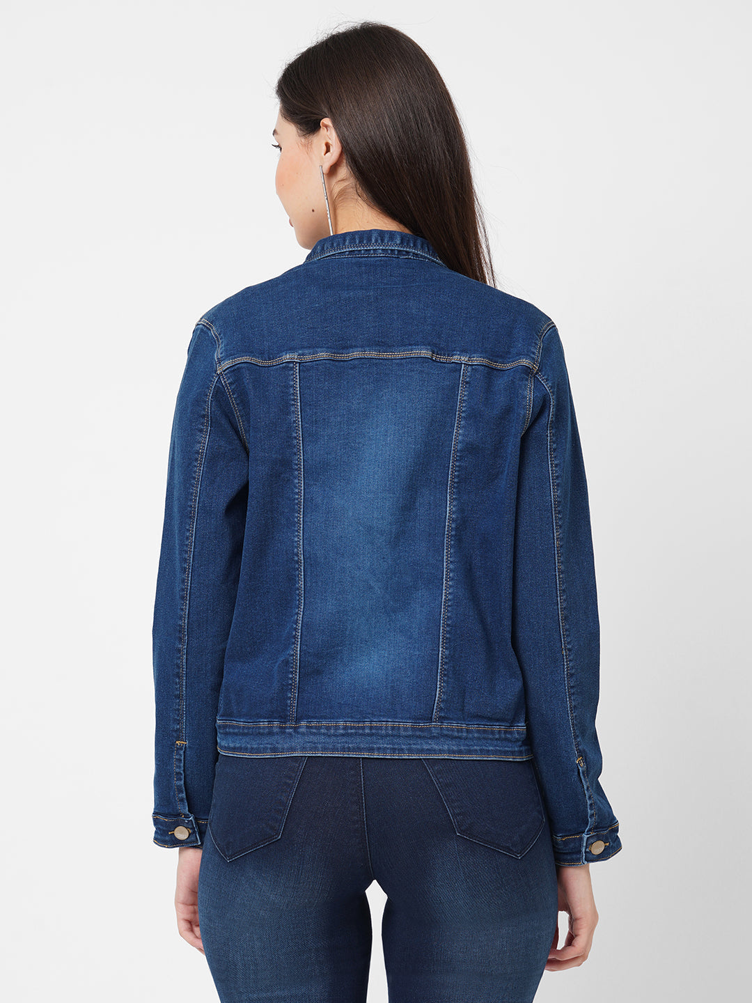 Women Blue Solid Denim Jacket