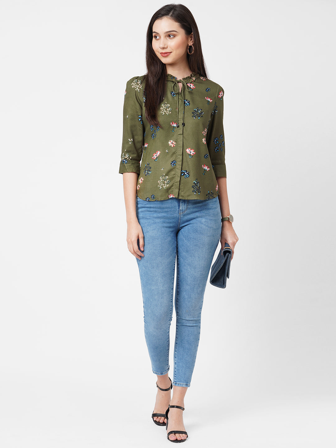 Women Olive Printed Shirt