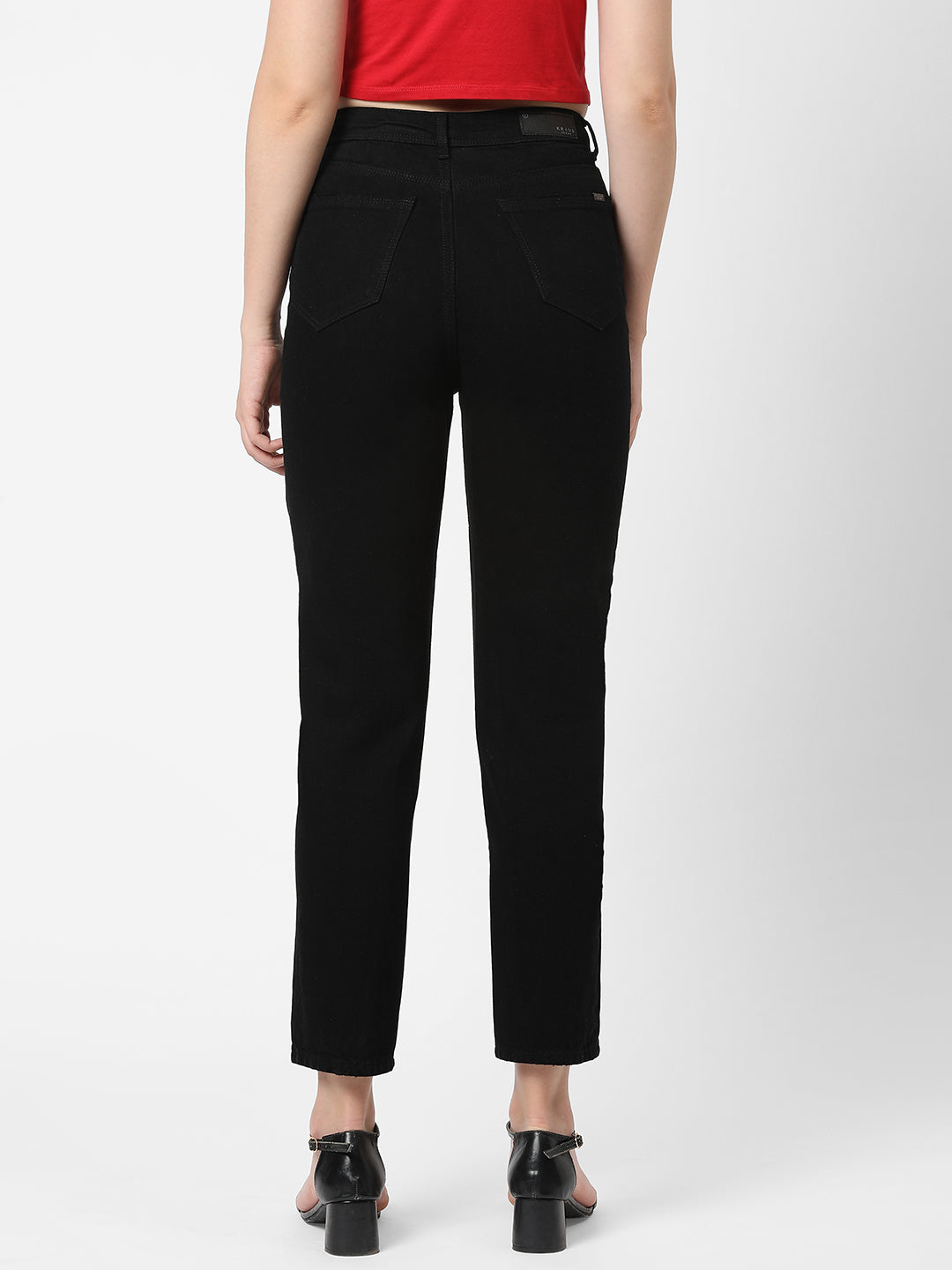 Women Black High-Rise Mom Fit Jeans