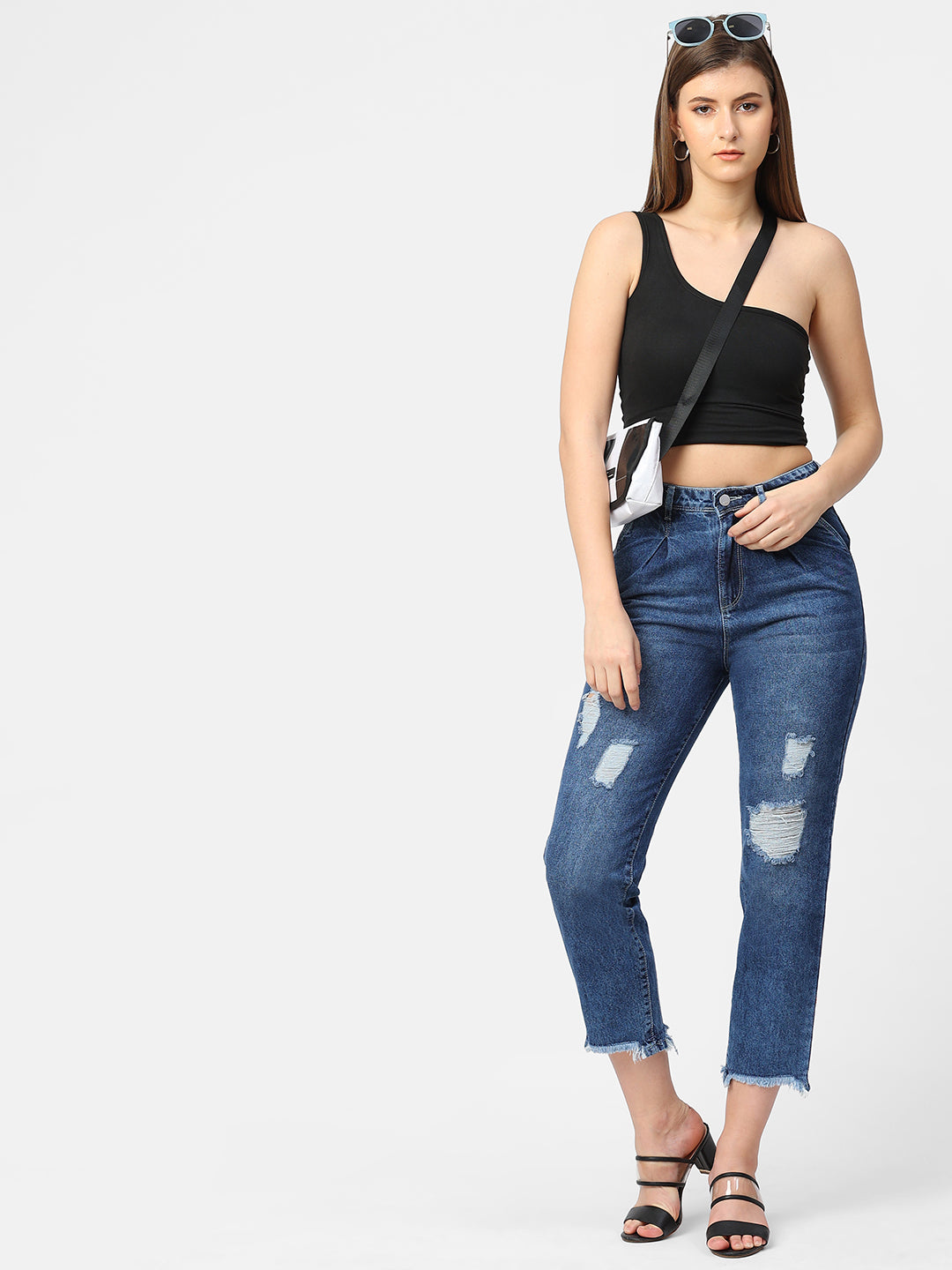 Women Light Blue High-Rise Baggy Jeans