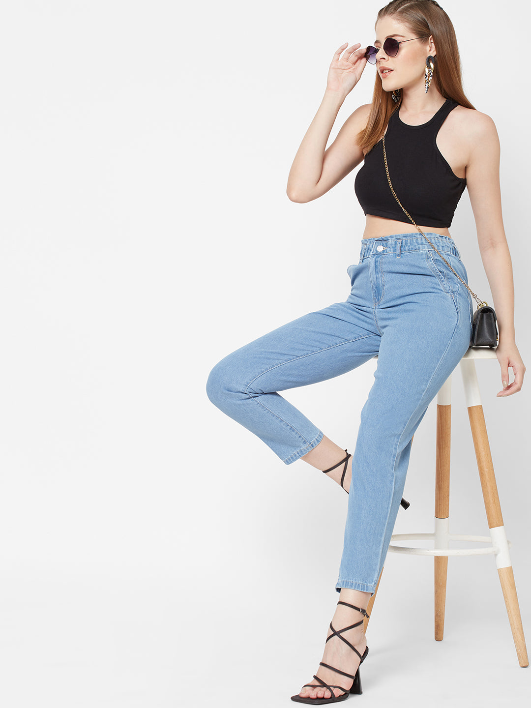 Women Blue High-Rise Baggy Jeans