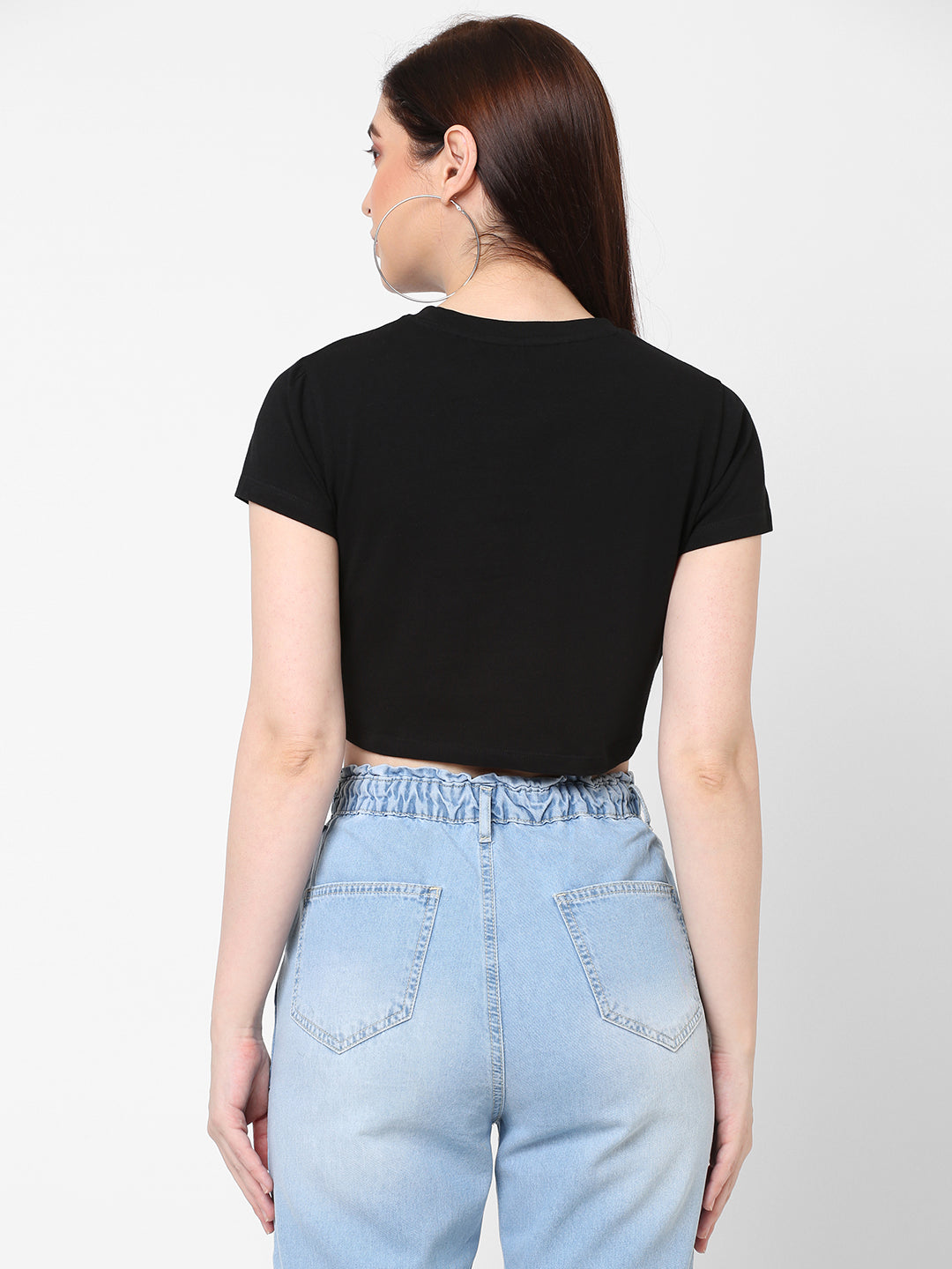 Women Black Crop T-Shirt