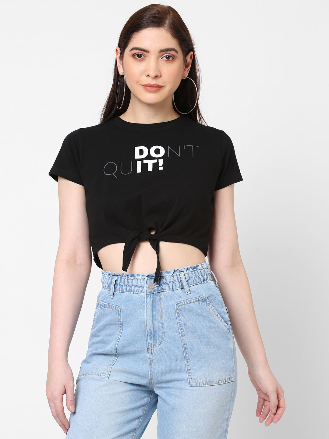 Women Black Crop T-Shirt