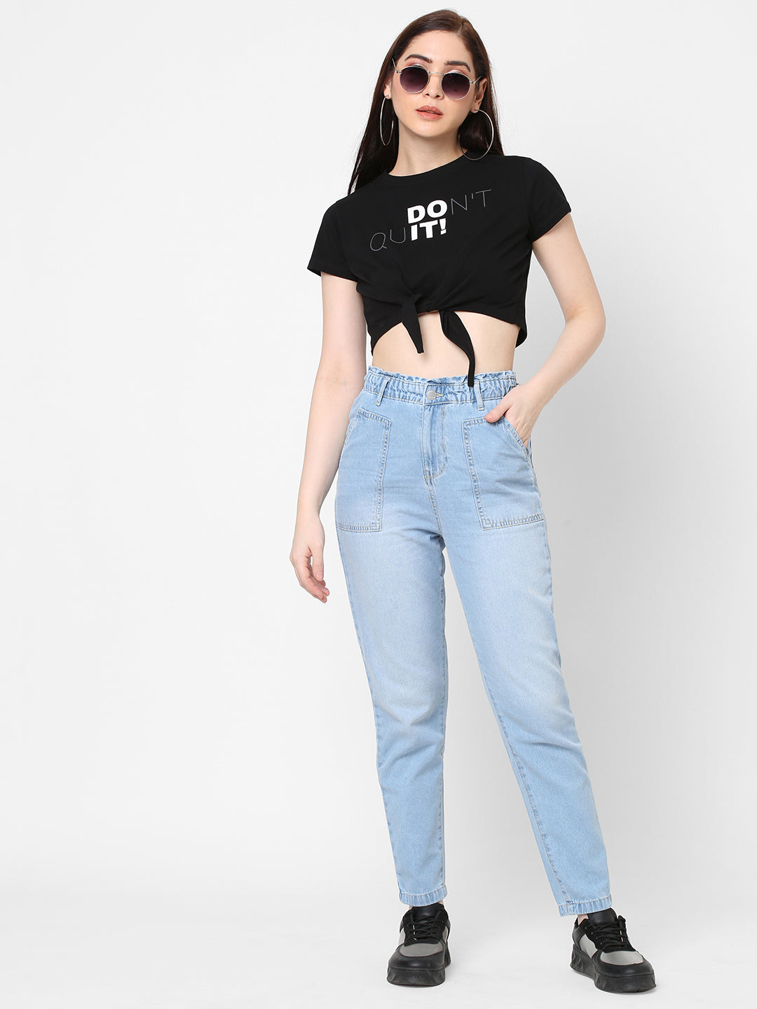 Women Black Crop T-Shirt