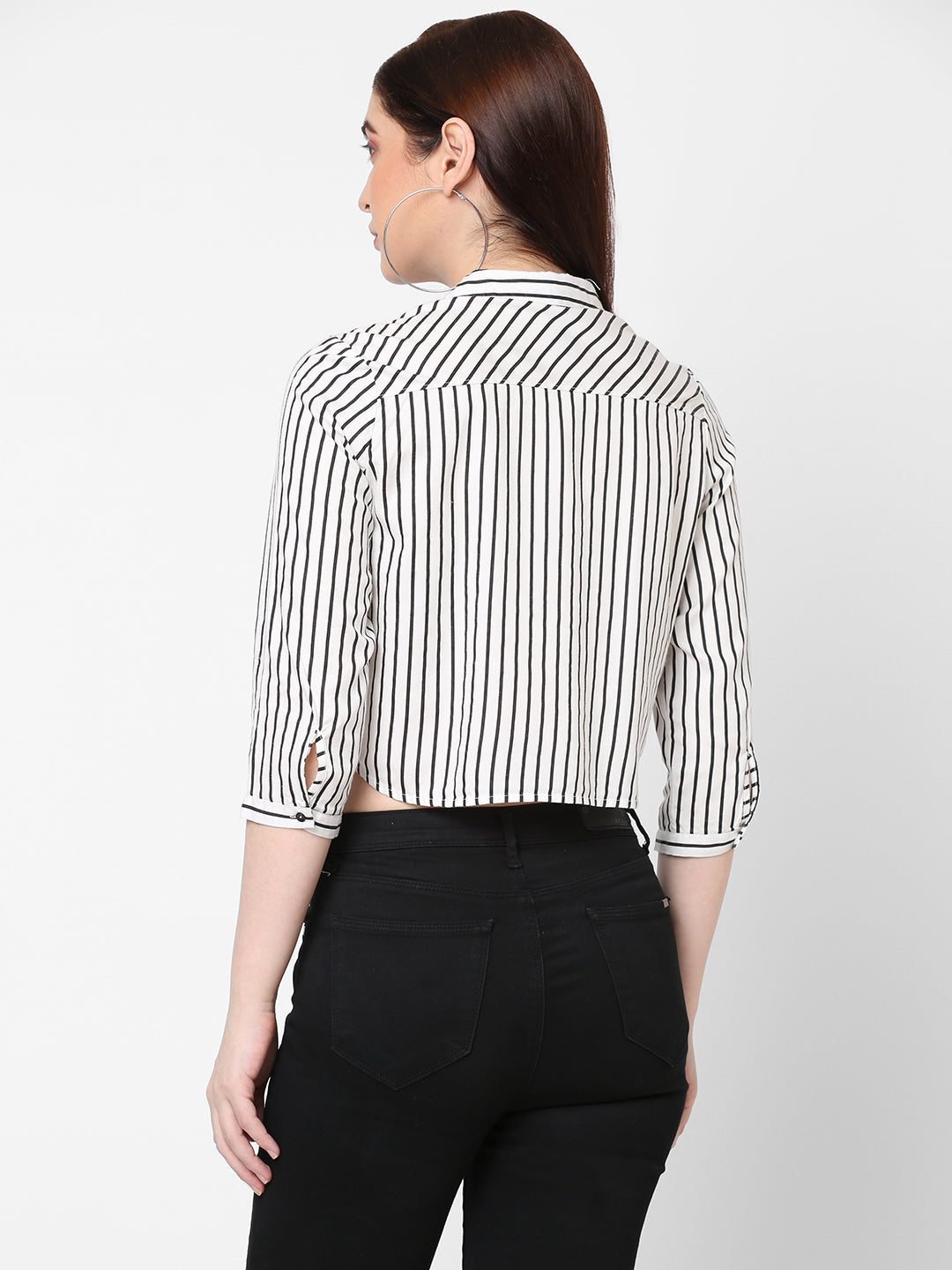 Women Black/White Crop Shirt