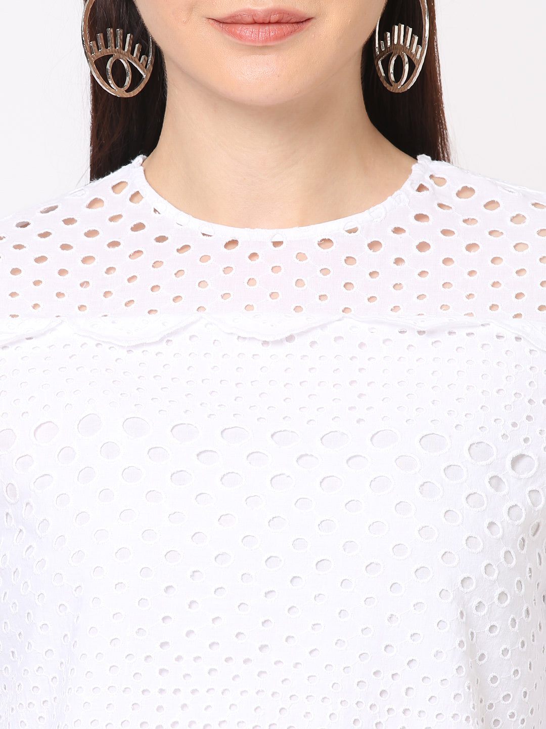 Women Bleach/White Crop Schiffli Top
