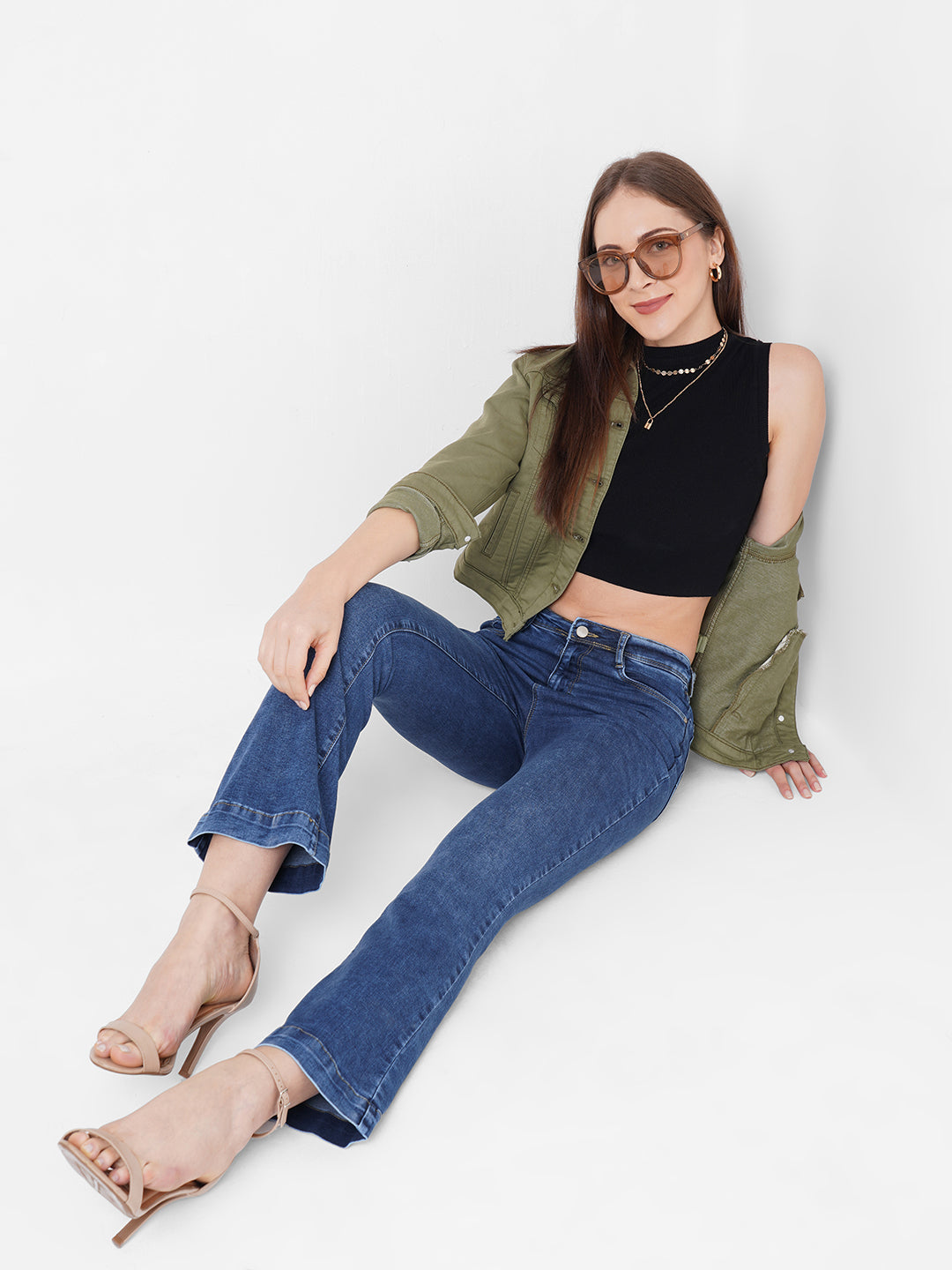 Women Dark Blue High-Rise Flare Jeans