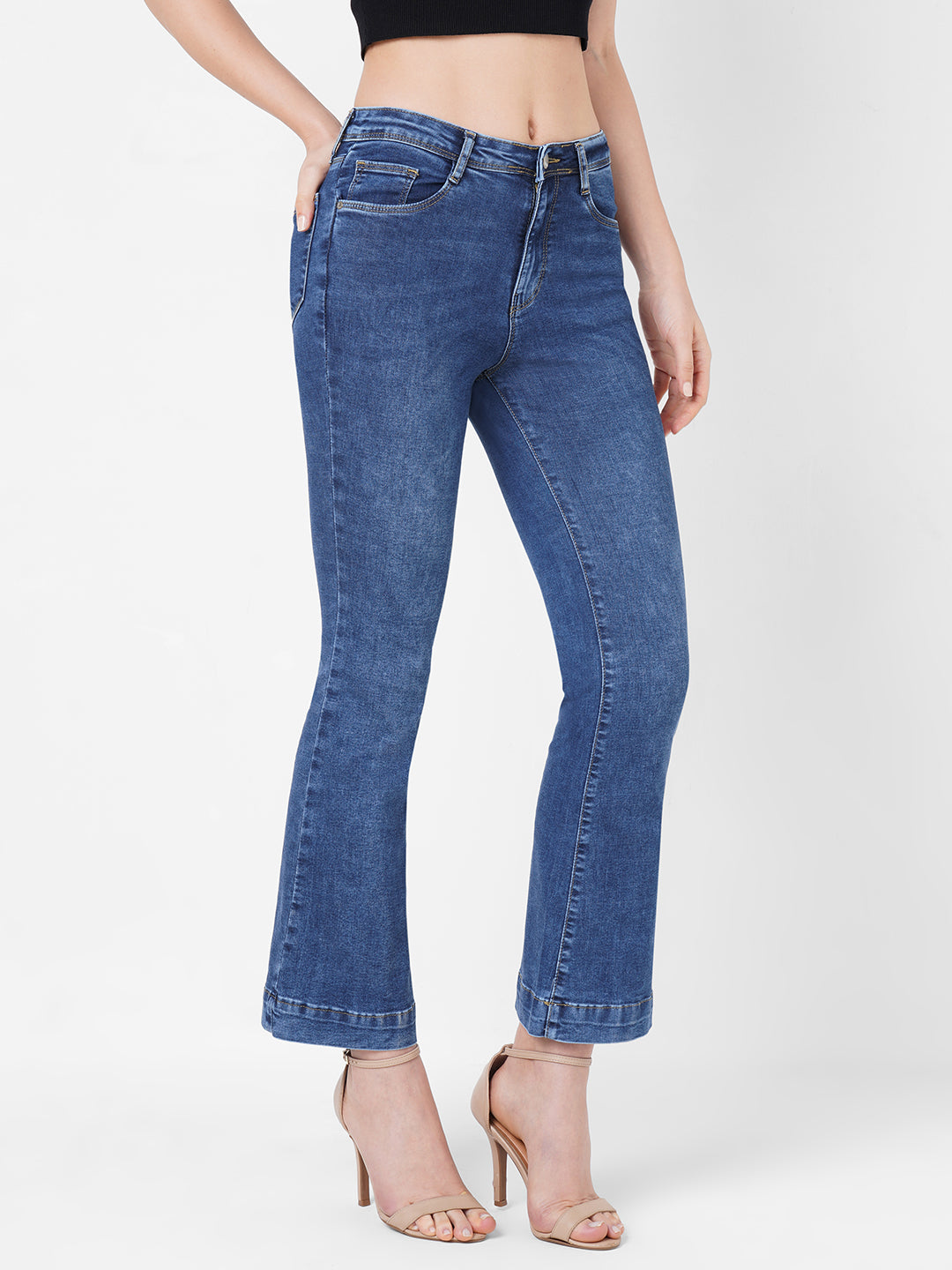 Women Dark Blue High-Rise Flare Jeans