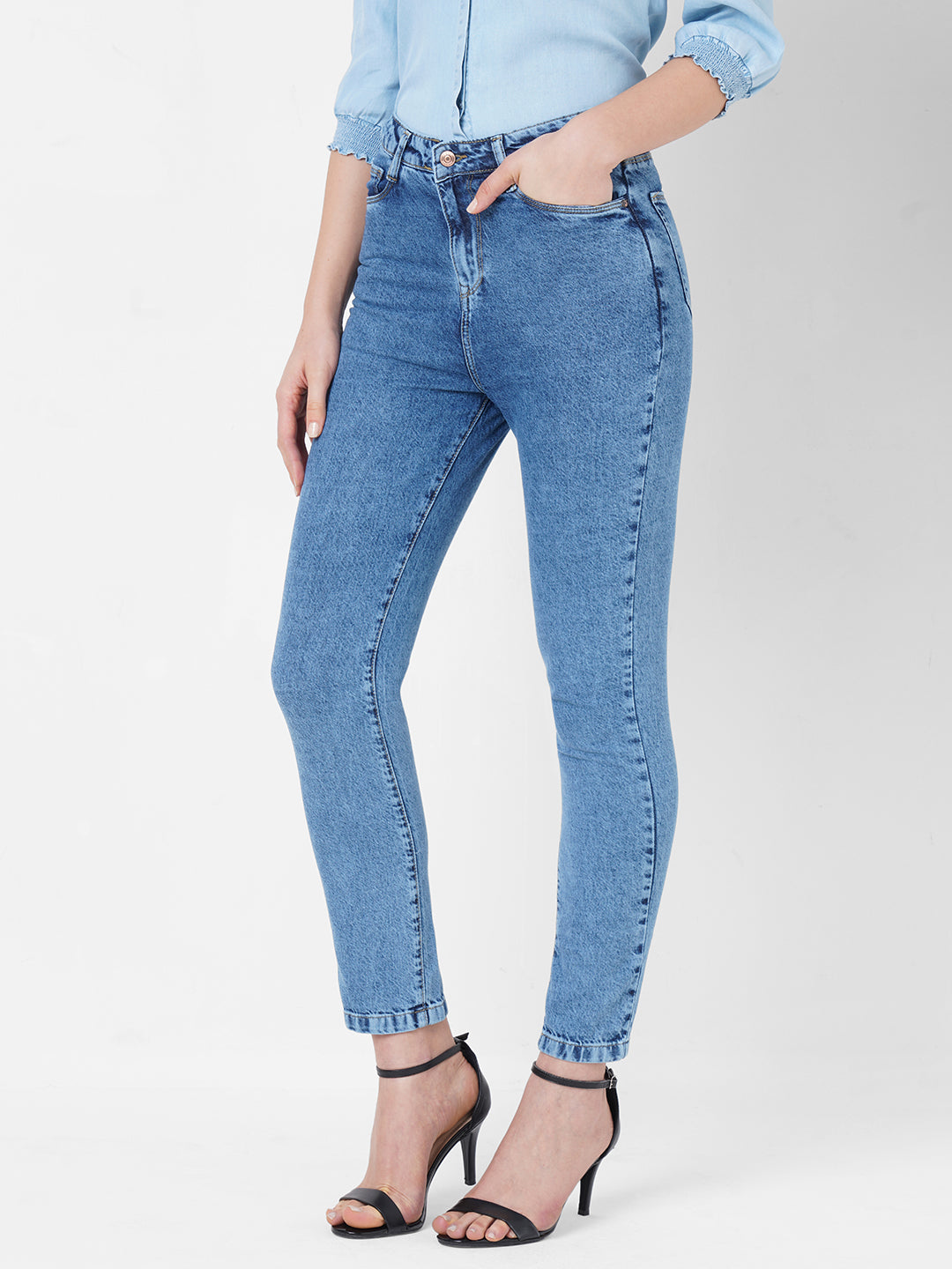 Women Blue High-Rise Slim Straight Fit Jeans