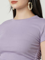 Women Lavender Solid Short Sleeves T-Shirts