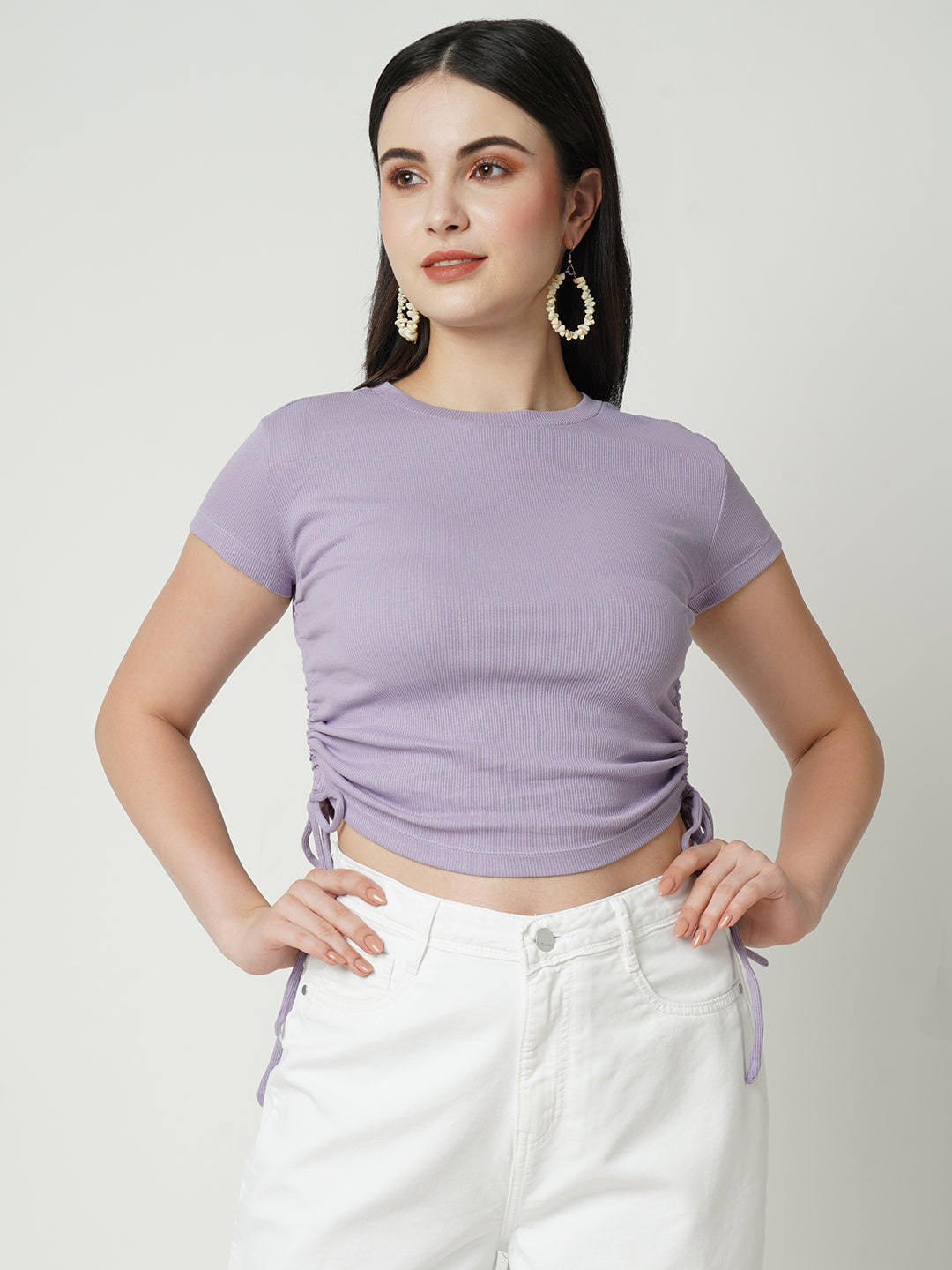 Women Lavender Solid Slim T-Shirt
