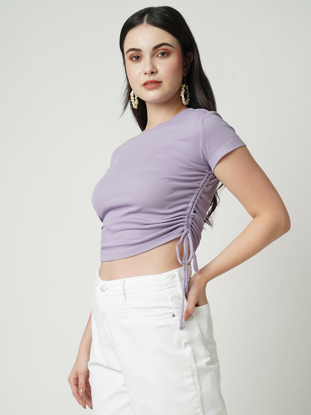 Women Lavender Solid Slim T-Shirt