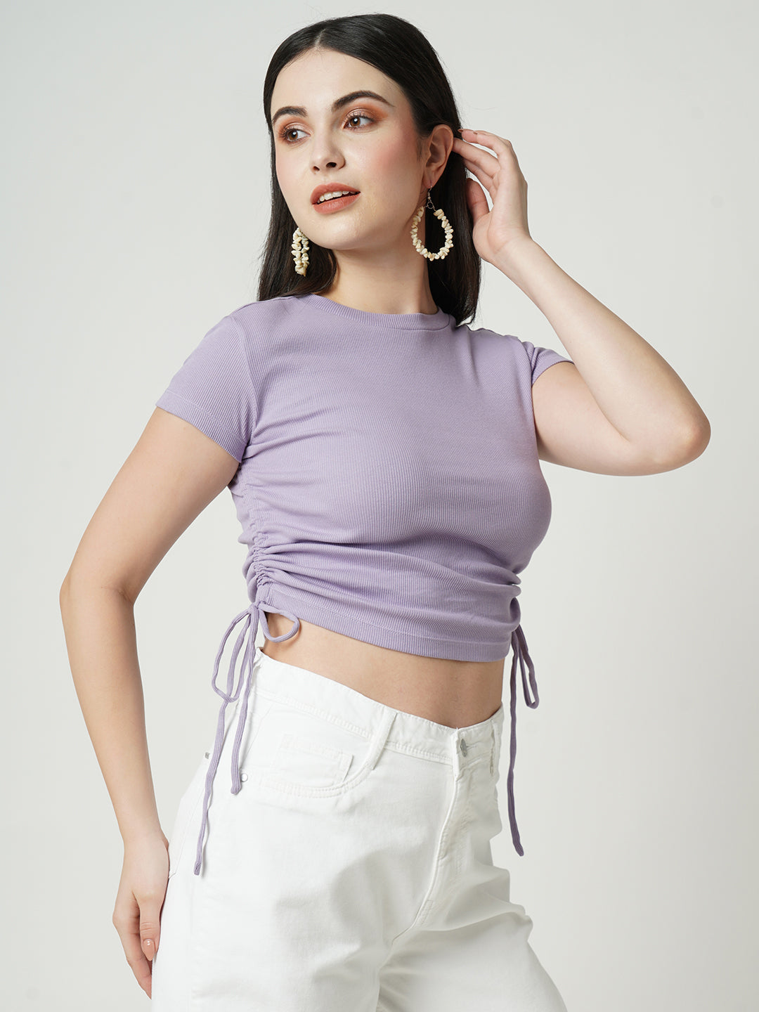 Women Lavender Solid Slim T-Shirt