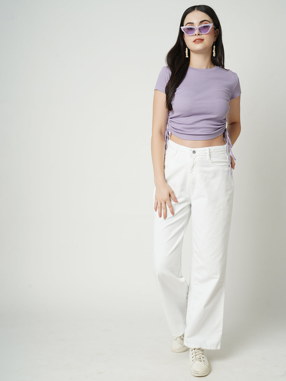 Women Lavender Solid Slim T-Shirt