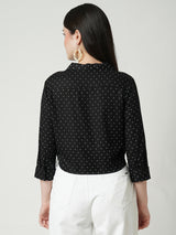 Women Black Polka Dot Three-Quarter Sleeves Shirts