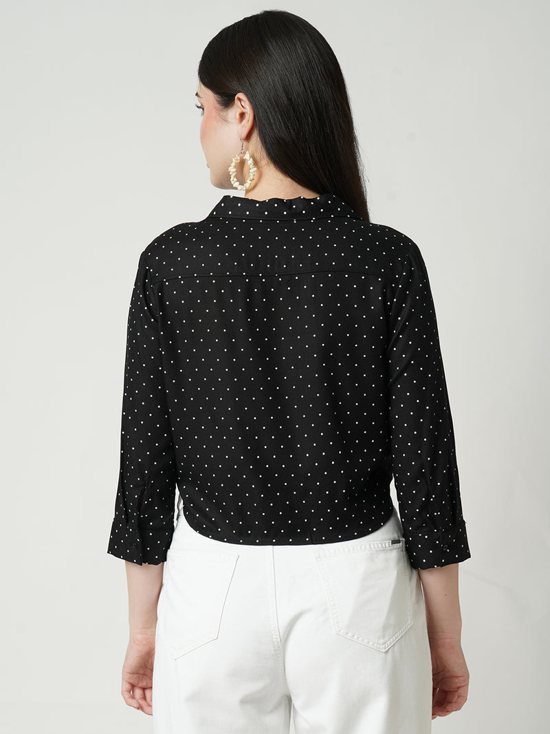 Women Black Polka Dot Three-Quarter Sleeves Shirts