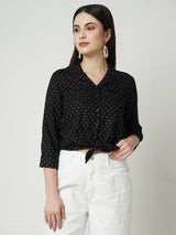 Women Black Polka Dot Three-Quarter Sleeves Shirts