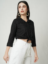 Women Black Polka Dot Three-Quarter Sleeves Shirts