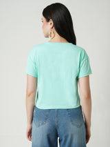 Women Mint Printed Short Sleeves T-Shirts