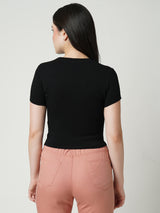 Women Black Solid Short Sleeves T-Shirts
