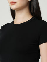 Women Black Solid Short Sleeves T-Shirts