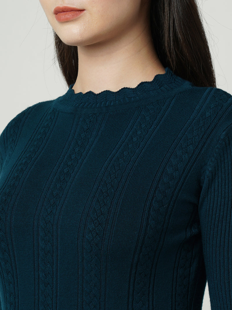 Women Airforce Blue Solid Full Length Sweaters & Sweatshirts