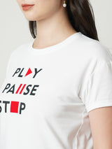 Women Off White Printed Short Sleeves T-Shirts
