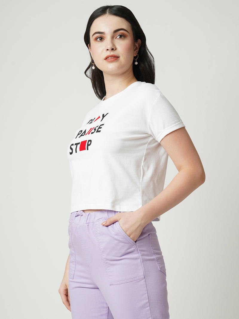Women Off White Printed Short Sleeves T-Shirts
