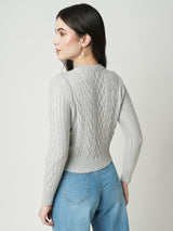 Women Grey Solid Full Length Sweaters & Sweatshirts