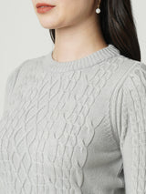 Women Grey Solid Full Length Sweaters & Sweatshirts