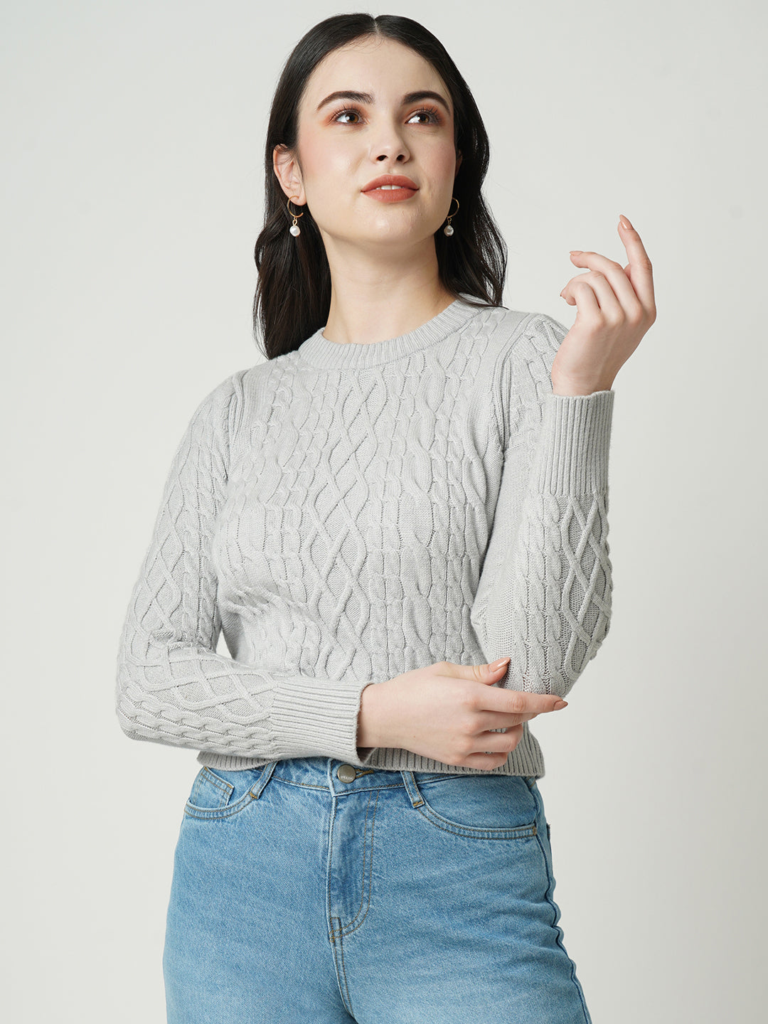 Women Grey Slim Fit Sweater