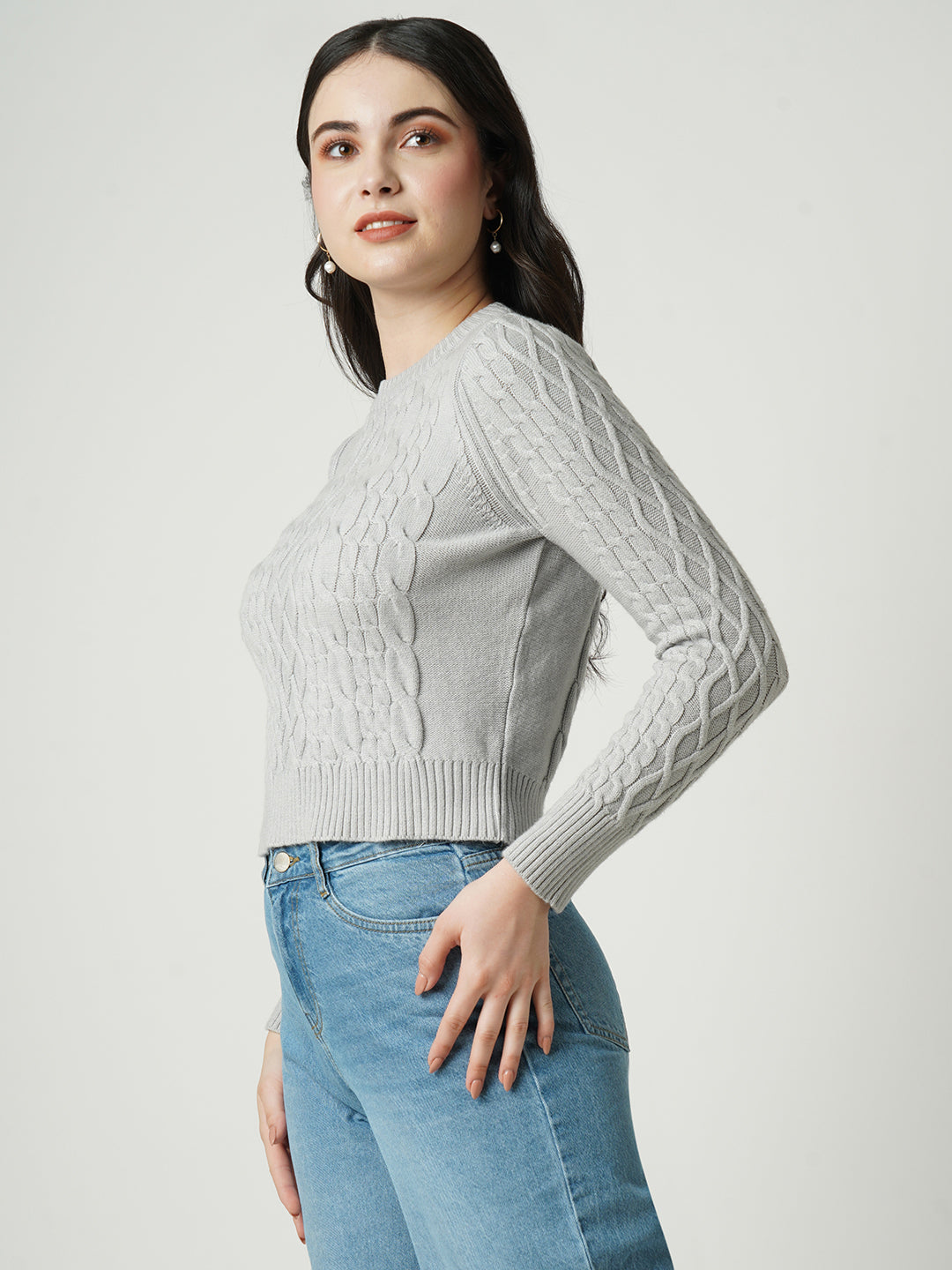 Women Grey Slim Fit Sweater