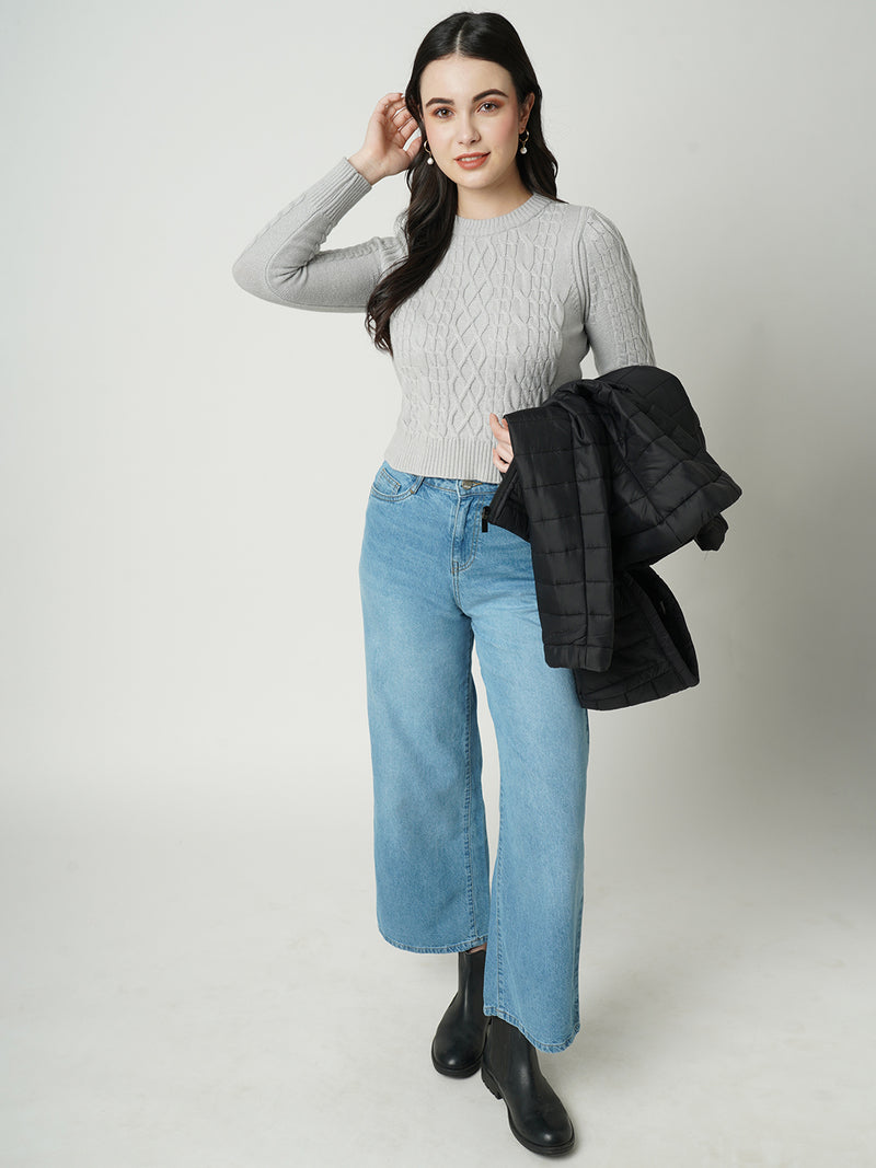 Women Grey Solid Full Length Sweaters & Sweatshirts