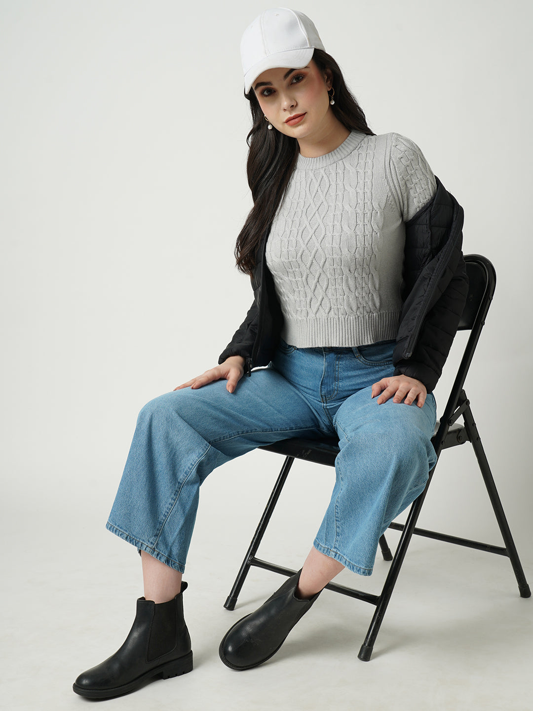 Women Grey Slim Fit Sweater