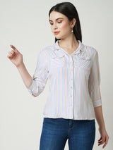 Women Multi Striped Three-Quarter Sleeves Shirts