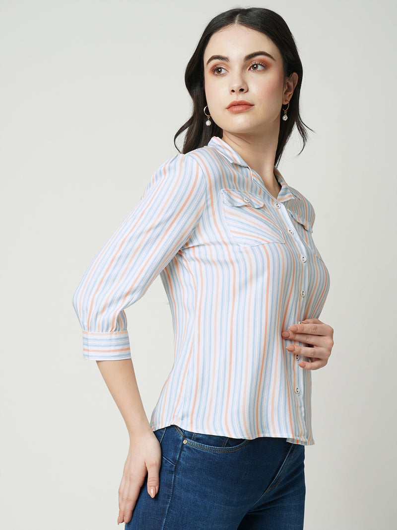 Women Multi Striped Three-Quarter Sleeves Shirts