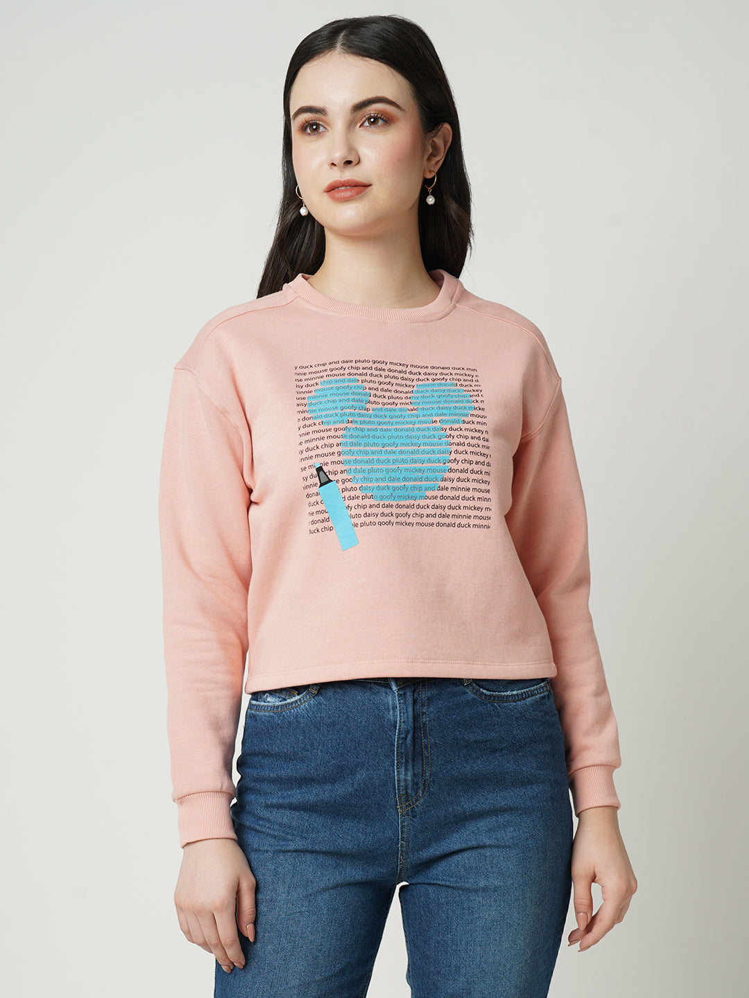 Women Blush Pink Printed Sweatshirt