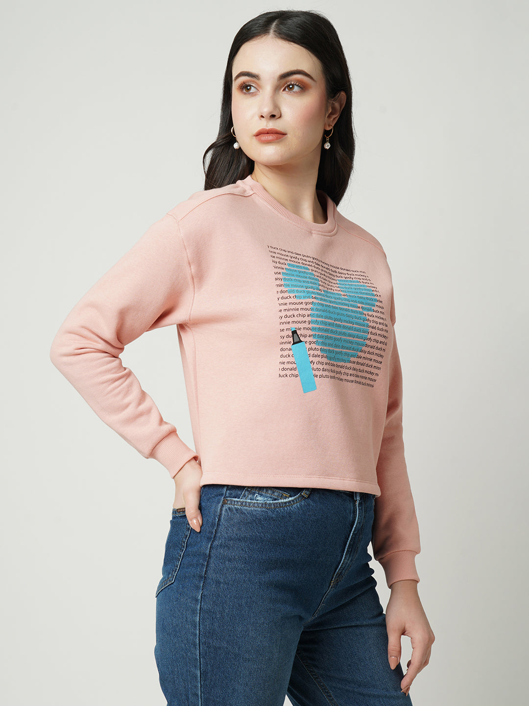 Women Blush Pink Printed Sweatshirt