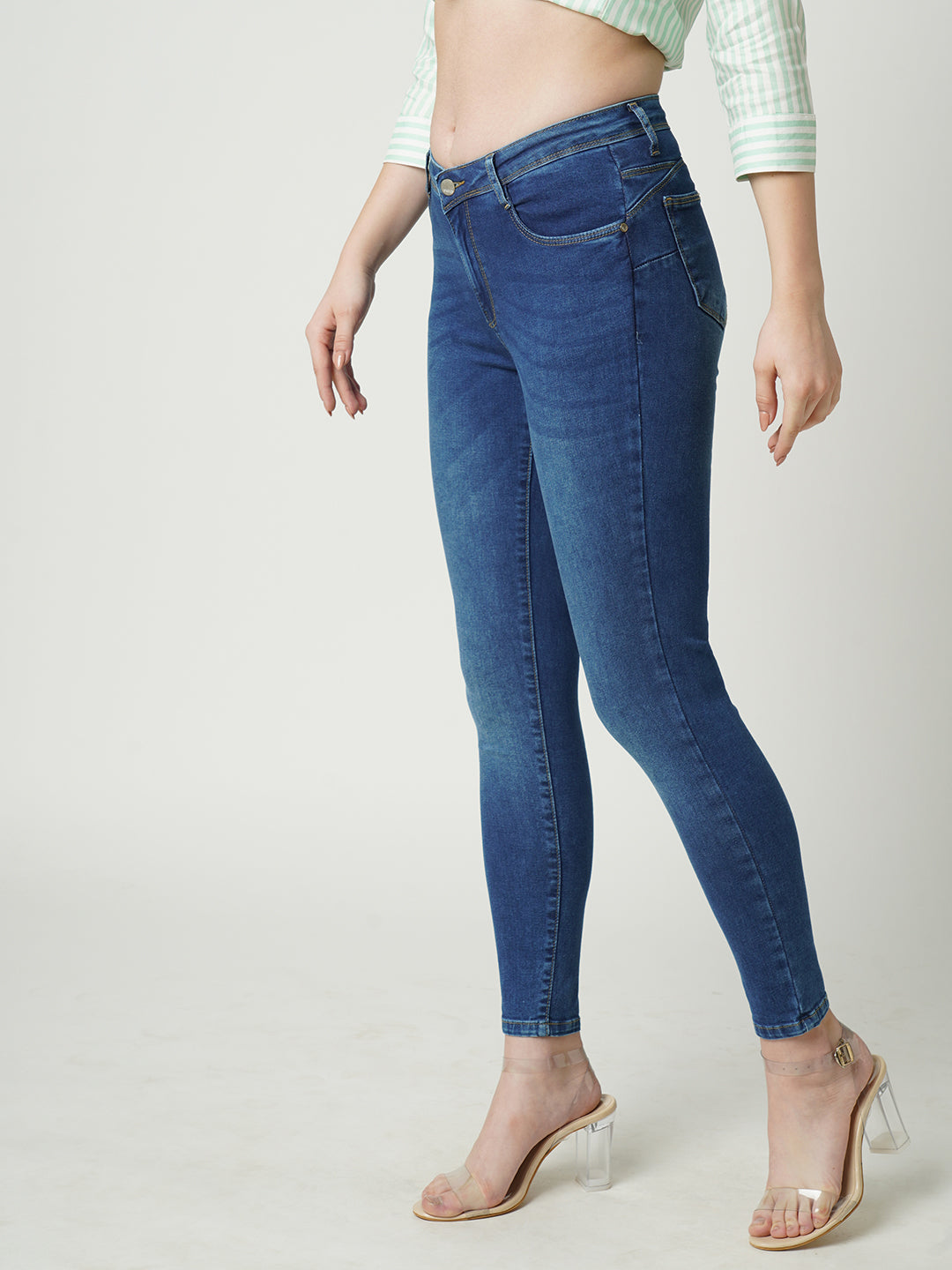 Women Blue Mid-Rise Push Up Super Skinny Jeans